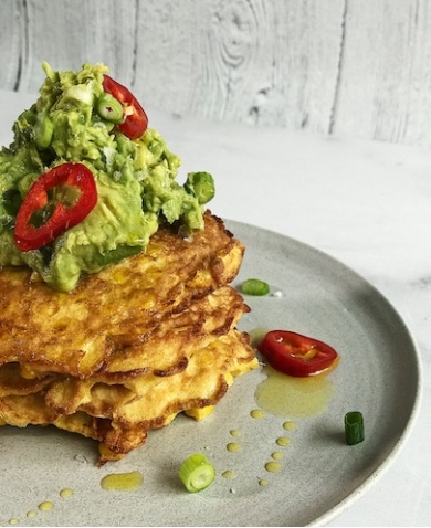 Corn Fritters with Smashed Avocado